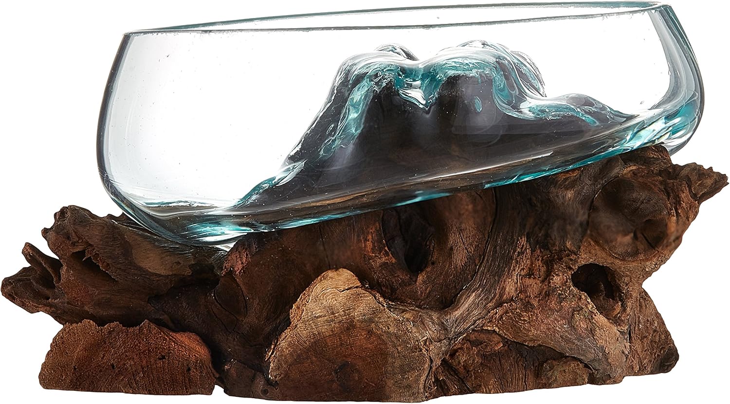 Cohasset Molten Glass Vase #658 - 8 Inch Wide Mouth Terrarium for Fairy Gardens, Home Decor - Handmade from Natural Wood & Recycled Glass - Perfect for Succulents, Candles, and Centerpieces