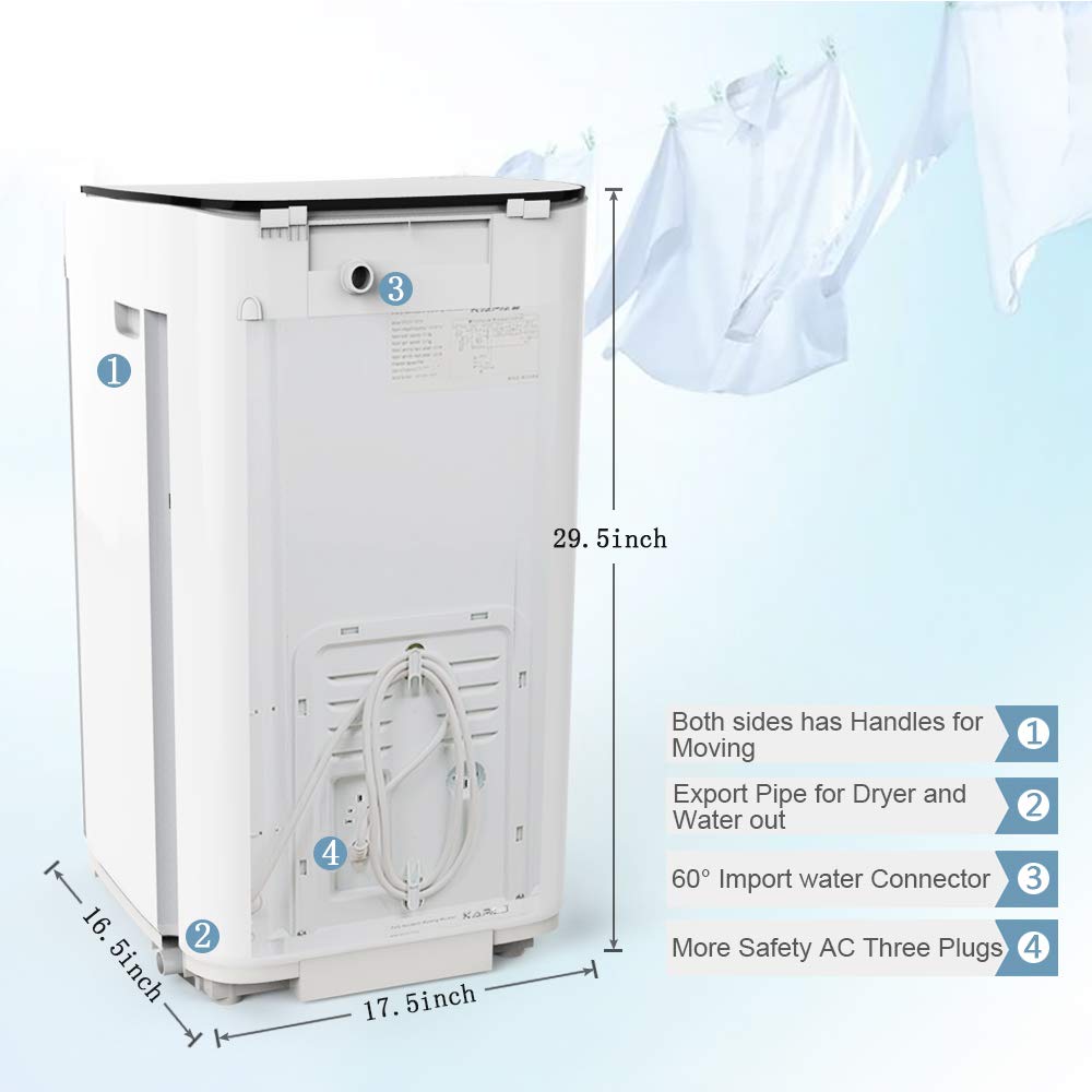Upgraded KAPAS KPS35-735H2 Compact 2-in-1 Fully Automatic Washing Machine with Spin Dryer - 8 lbs Capacity, Built-in Pump & Long Hose - Perfect for Apartments, RVs & Small Spaces