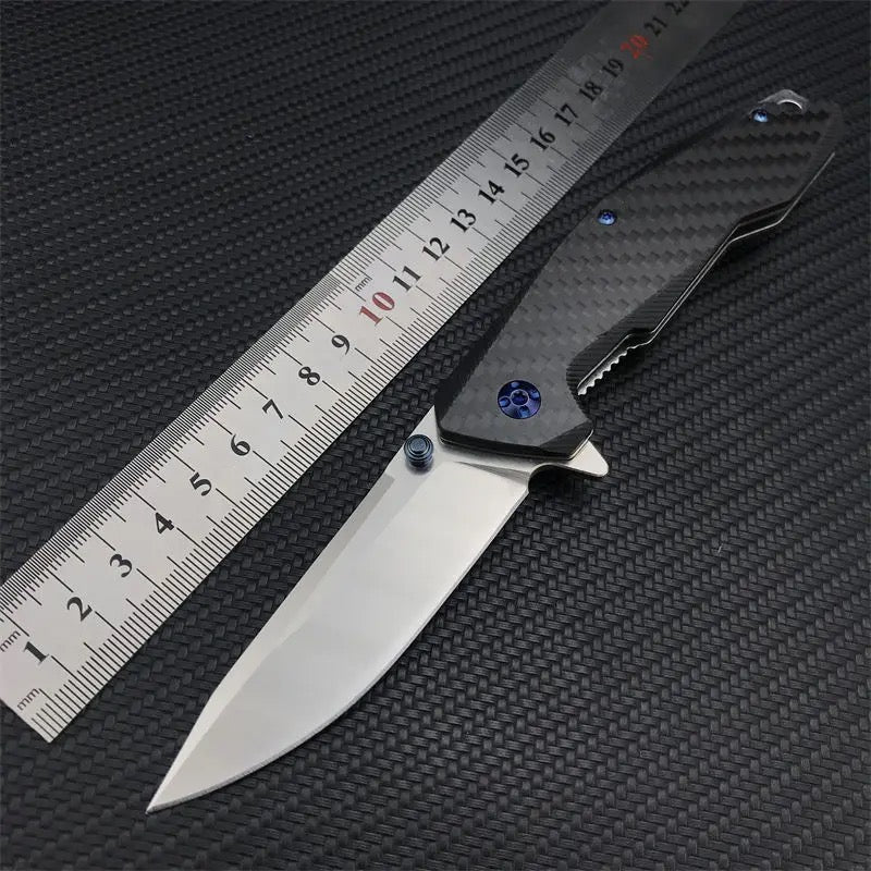 Premium Manta Pocket Knife - Carbon Fiber Handle & Genuine Leather Sheath - Compact EDC Knife for Camping, Hiking, Survival & Everyday Carry