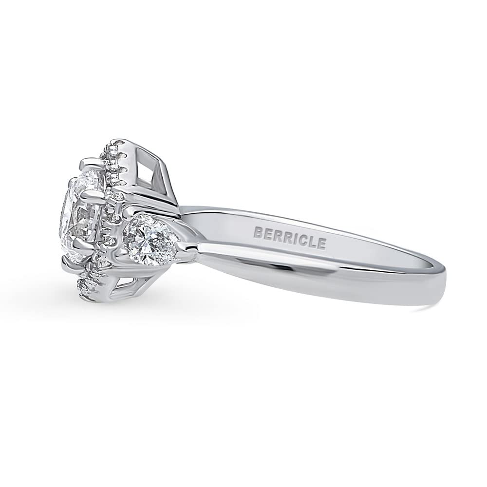 BERRICLE Sterling Silver 3-Stone Wedding Engagement Ring 0.8 Carat Round Cut Cubic Zirconia CZ Hexagon Ring for Women, Rhodium Plated Size 4-10 - Perfect for Proposals, Anniversaries & Special Occasions
