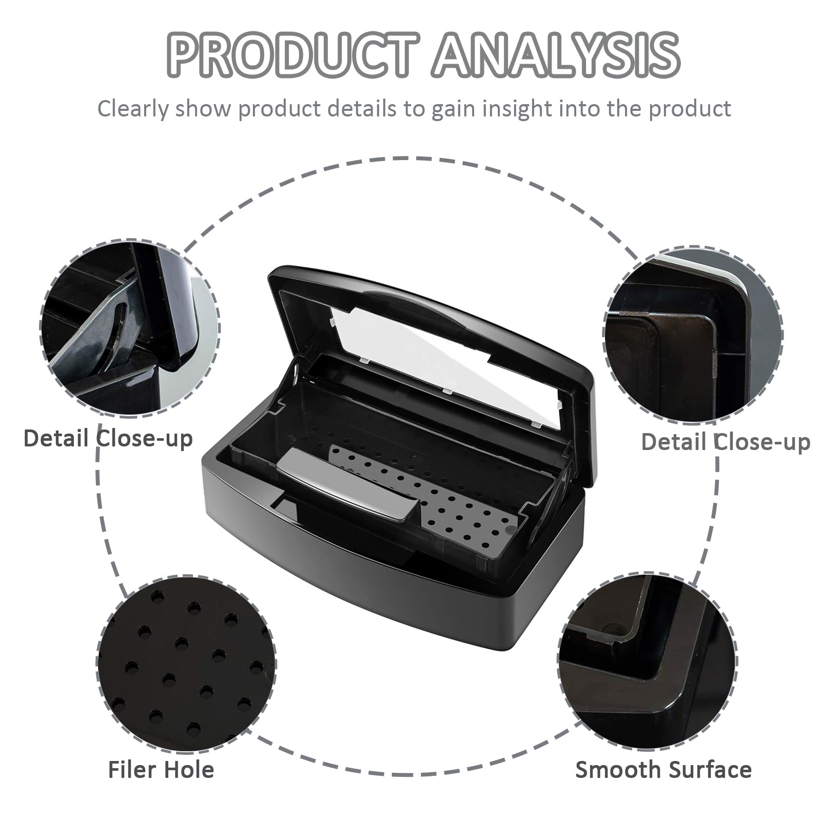 BUCICE UV Nail Tool Sterilizer Tray - Professional Salon-Grade Sterilization for Tweezers, Nail Clippers & Beauty Tools (Black) | Essential for Nail Technicians, Hair Salons & Home Manicure Kits