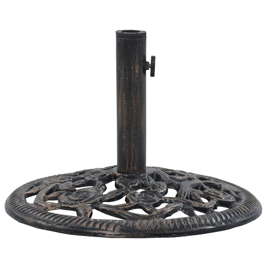 FAMIROSA Heavy Duty Cast Iron Bronze Garden Parasol Base - 26.5 lbs Umbrella Stand with Floral Design for Outdoor Patio, Deck & Garden Decor (18.9
