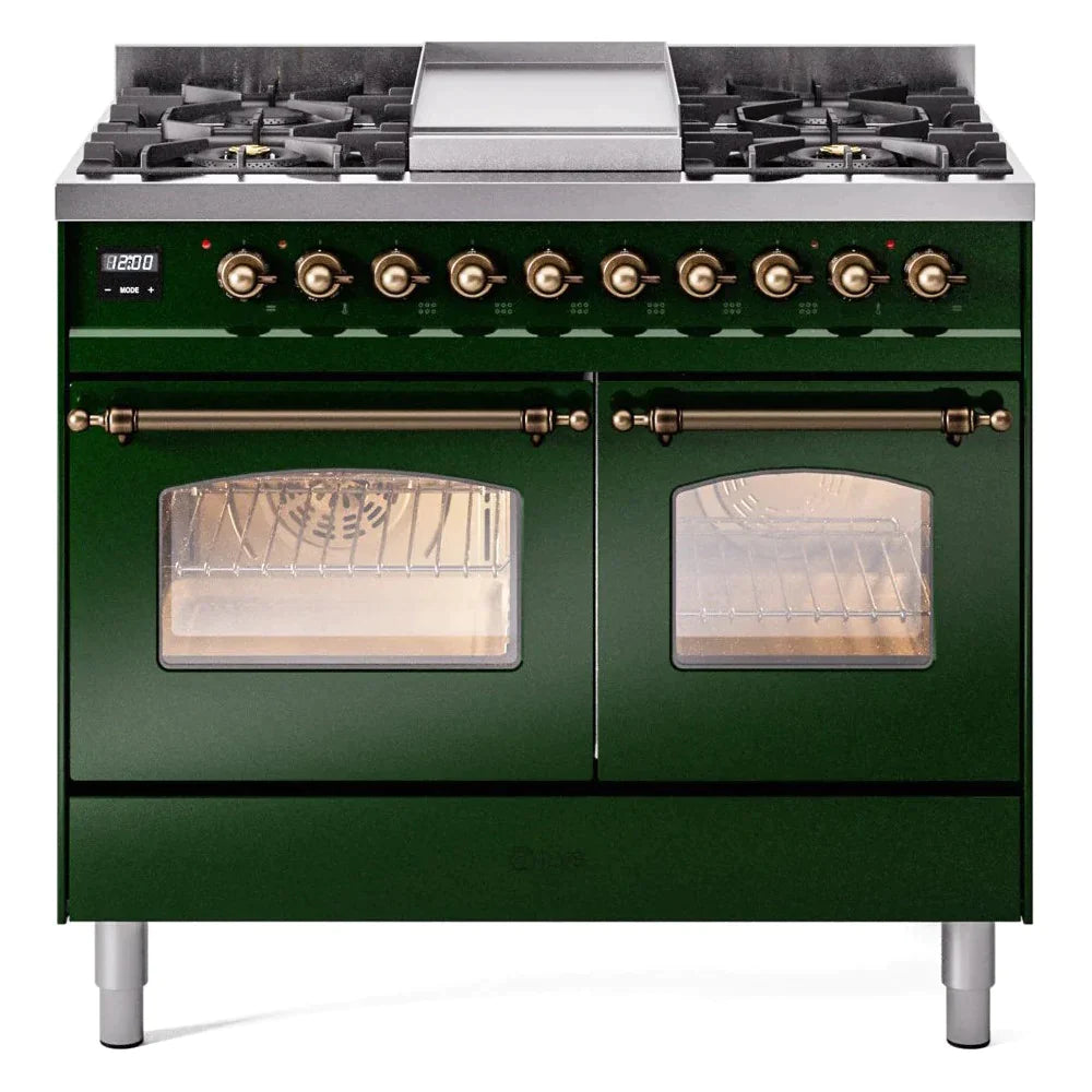 ILVE 40 Nostalgie II Series Freestanding Double Oven Dual Fuel Range - 6 Sealed Burners & Griddle - Professional Gas & Electric Range for Home Kitchen - Perfect for Baking, Roasting & Family Cooking (Model UPD40FNMP)