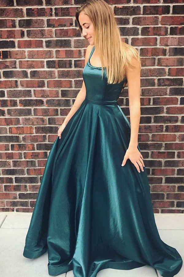 Elegant A-Line Spaghetti Strap Floor-Length Backless Charmeuse Evening Dress for Prom, Wedding & Formal Events - Plus Size Options Available