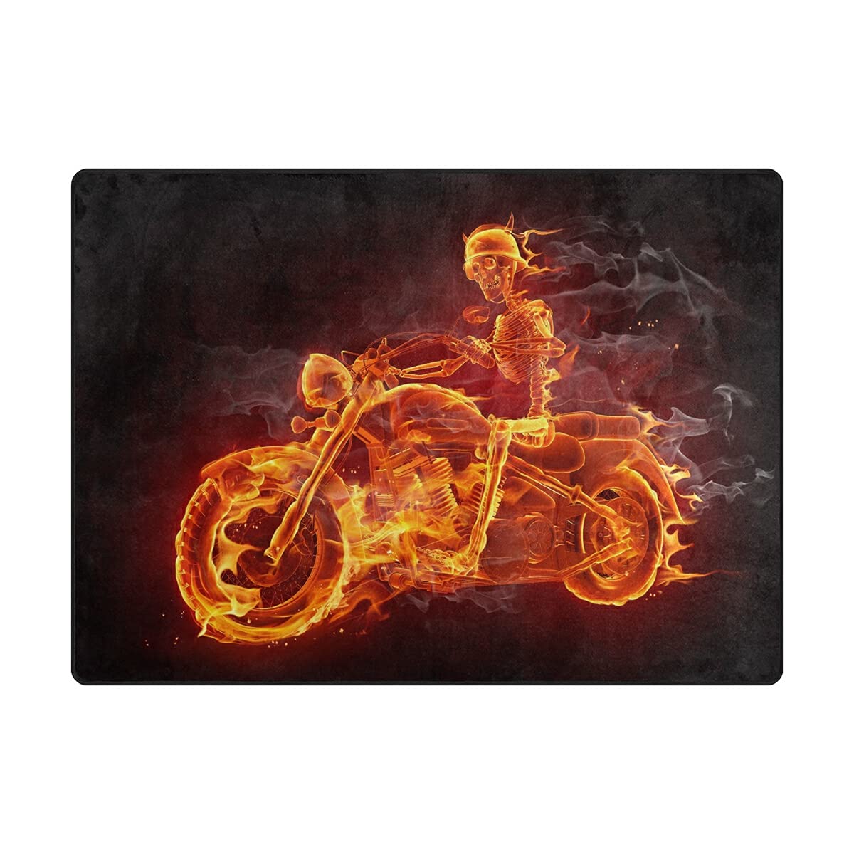ALAZA Fire Skeleton Motorcycle Themed Area Rug - 7'x5' Non-Slip Floor Mat for Living Room, Bedroom, Man Cave - Perfect for Biker Home Decor & Motorcycle Enthusiast Gifts