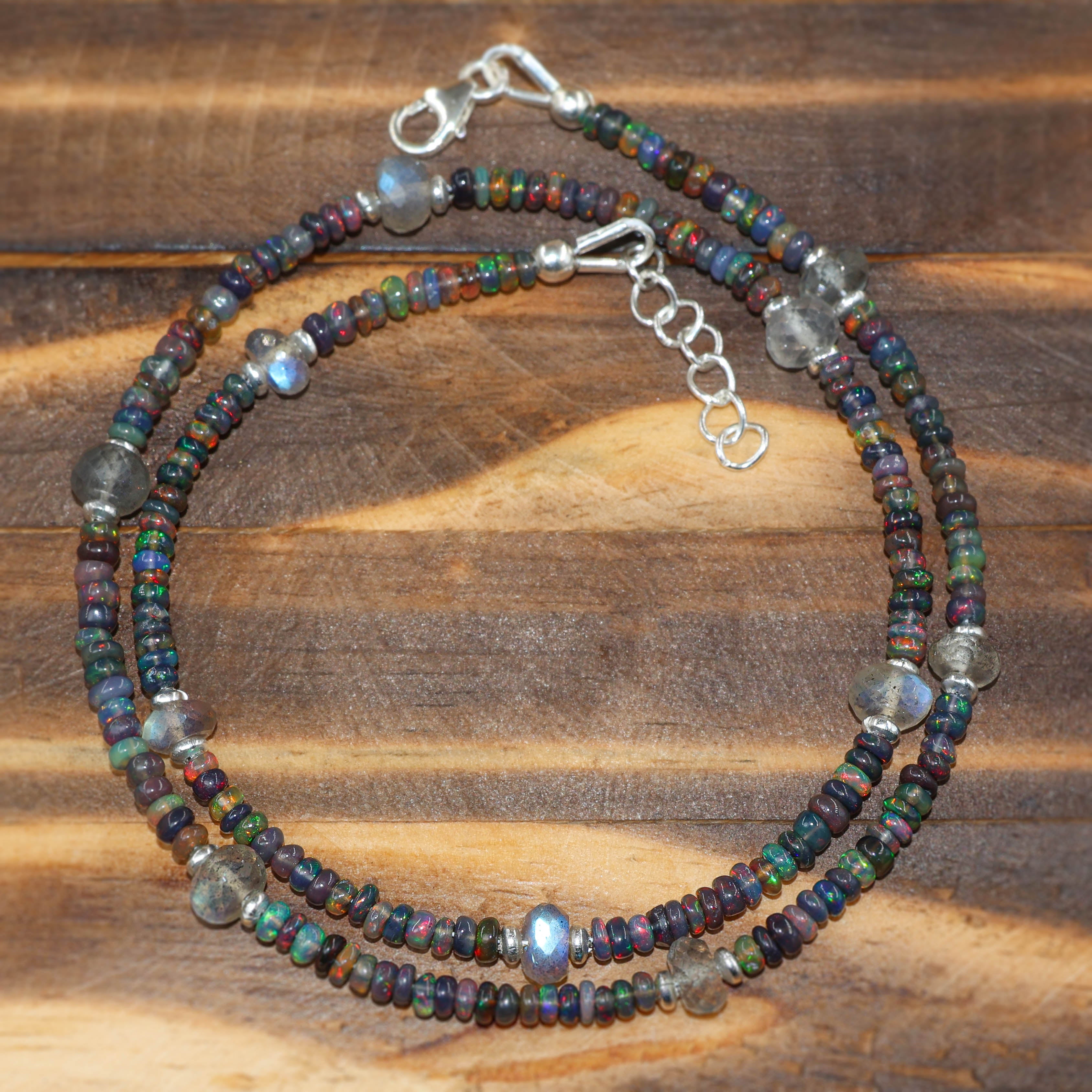 Handmade Moonstone & Black Opal Beaded Necklace for Women | Natural Gemstone Jewelry | Perfect for Boho, Wedding & Everyday Wear