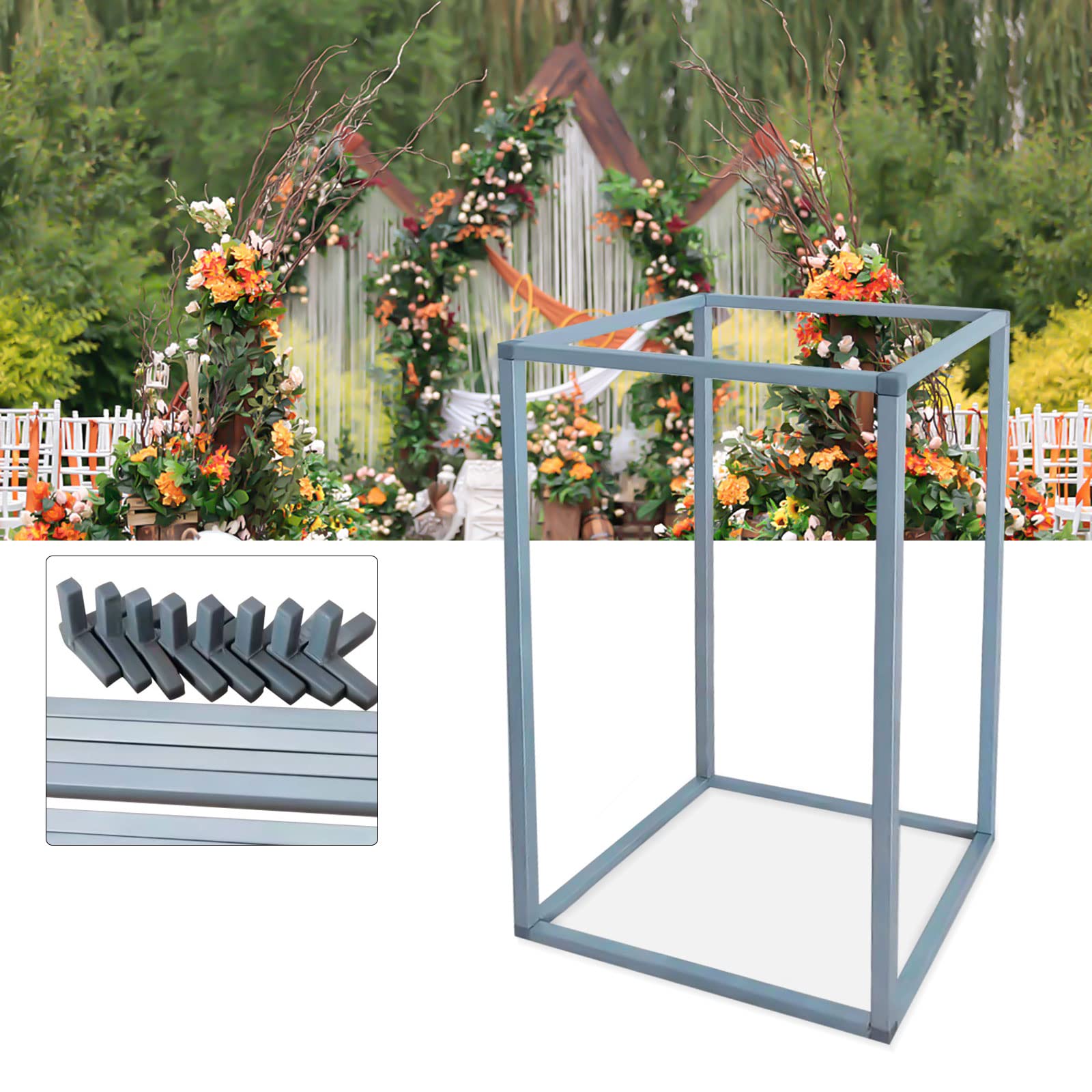 11-Piece Silver Geometric Metal Flower Stands - 40x21x21cm Wedding Vase Holders, Decorative Column Stands for Wedding Party Decorations | Perfect for Centerpieces, Reception Tables & Event Displays