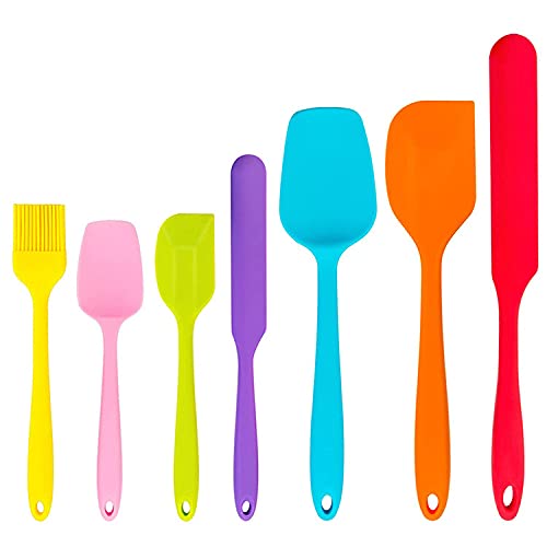 7-Piece Silicone Spatula Set for Baking - Heat-Resistant Kitchen Tools with Oil Brush - Perfect for Cakes, Cookies & Pastry Making (Multicolor)