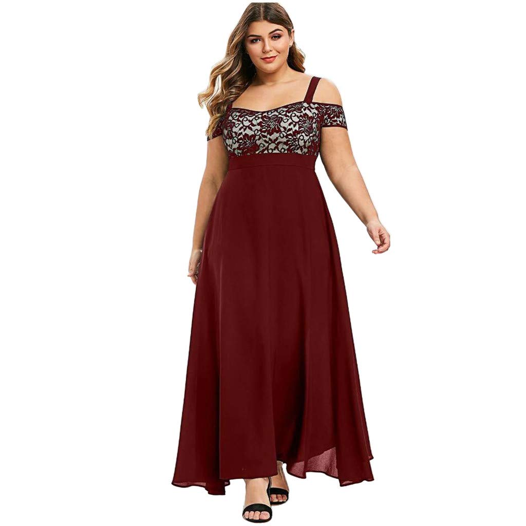 HAOREEKZ 2023 Fashion Plus Size One Shoulder Flower Lace Sling Dress - Elegant Chiffon Long Dress for Wedding Guest, Cocktail Party & Special Occasions | Sexy Evening Gown for Women
