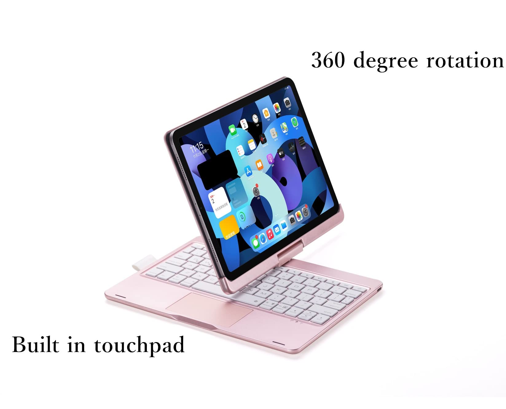 Magnetic Backlit Keyboard Case for iPad Air 5th/4th Gen & iPad Pro 11-inch 3rd/2nd Gen - 360° Rotating Foldable Design with Touchpad (Rose Gold) | Perfect for Work, Study & Travel