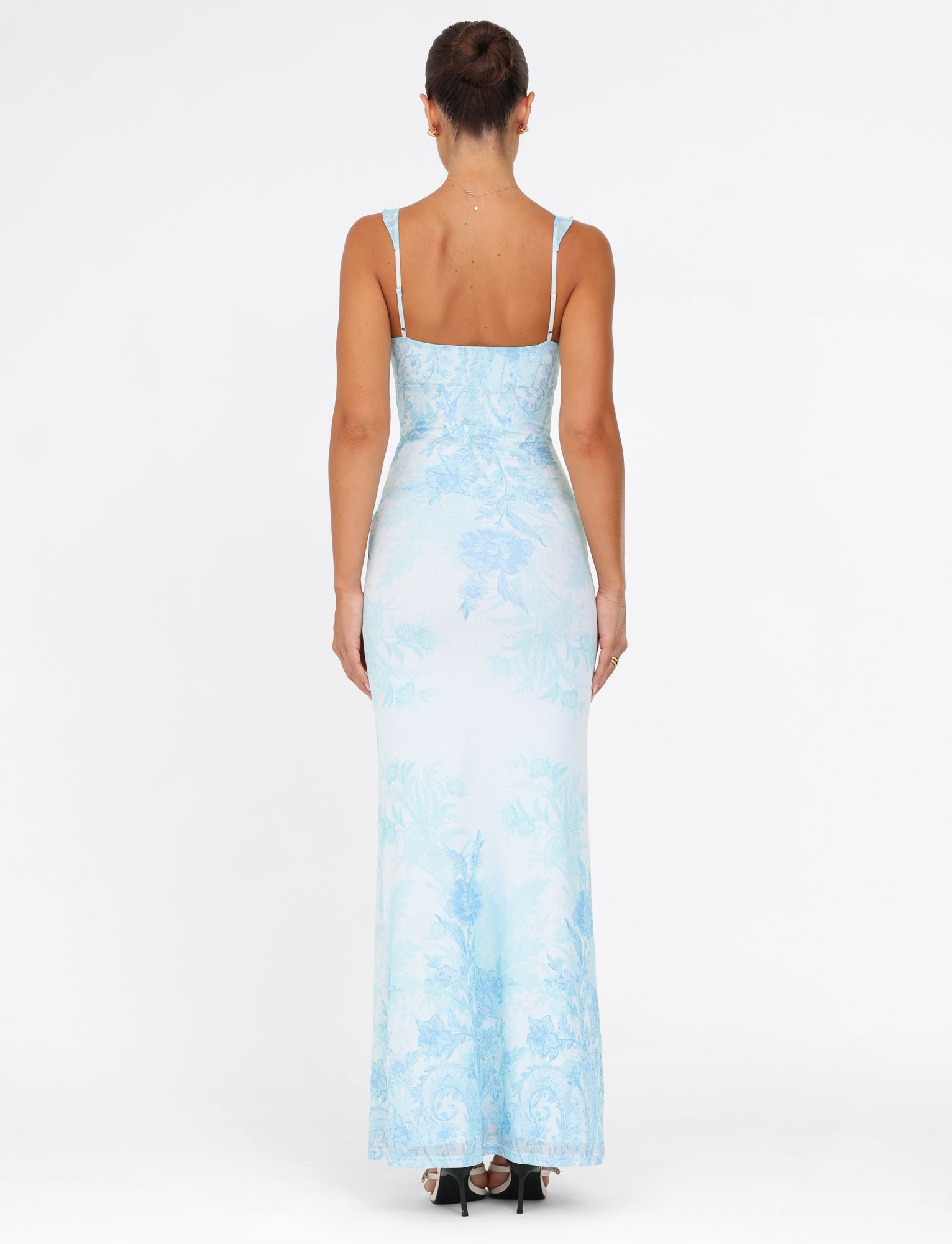 GUILIANNA Floral Tapestry Blue Frill Maxi Dress - Elegant Boho Summer Beach Dress for Women