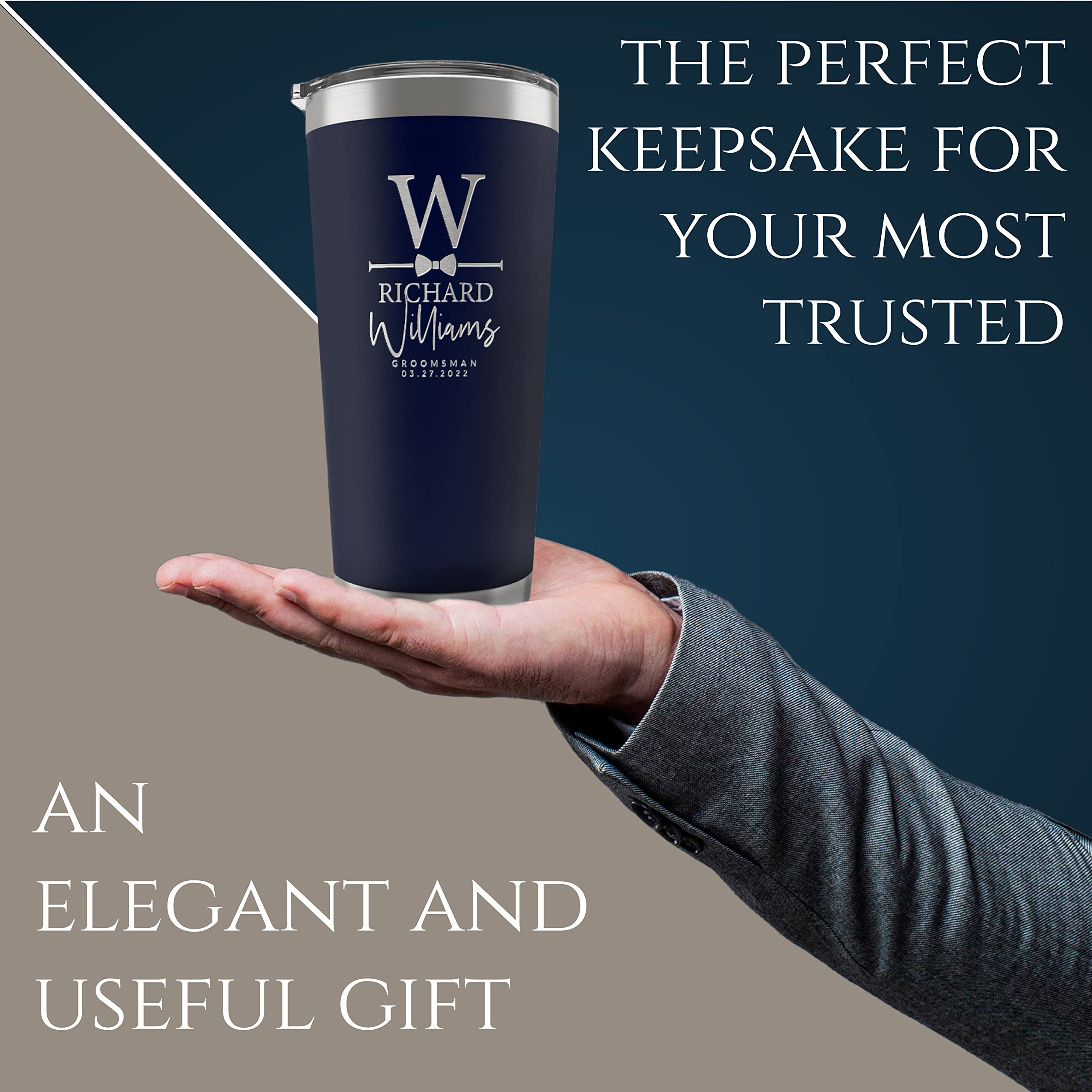 Personalized Stainless Steel Tumblers for Groomsmen - Set of 6 Custom Engraved 20oz/30oz Double Wall Insulated Cups with Names & Titles (3 Colors) - Perfect for Wedding Party Gifts, Bachelor Parties & Bridal Showers