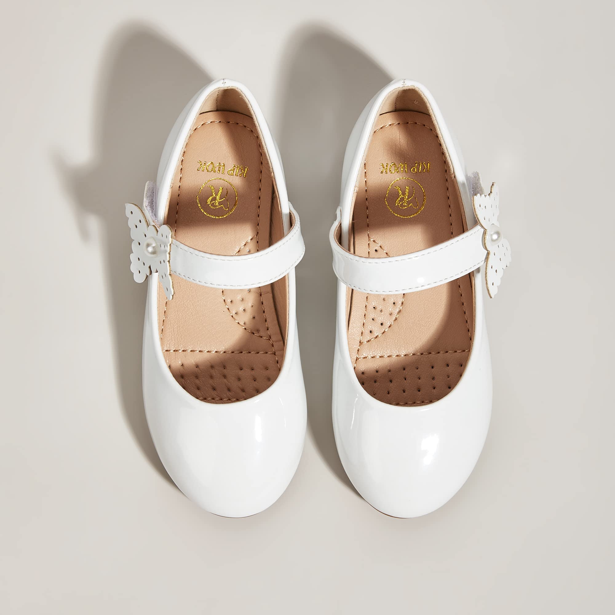 K KIP WOK Toddler Girls Mary Jane Dress Shoes - Sparkly Glitter Flats with Flower Accents for Ballet, Wedding & Special Occasions | Comfortable & Stylish First Walkers for Infants