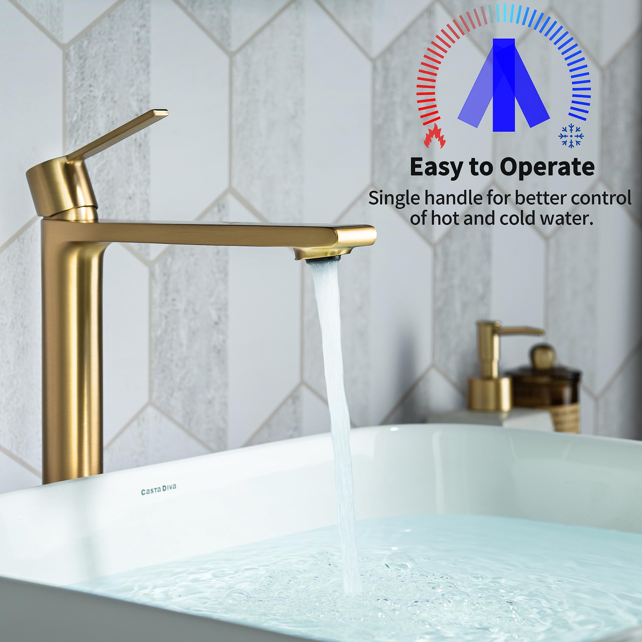 Premium Casta Diva Tall Single Hole Bathroom Faucet for Vessel Sink - Lead-Free Brass Construction, Tool-Free Installation, Elegant Gold Finish - Perfect for Modern Bathrooms & Powder Rooms