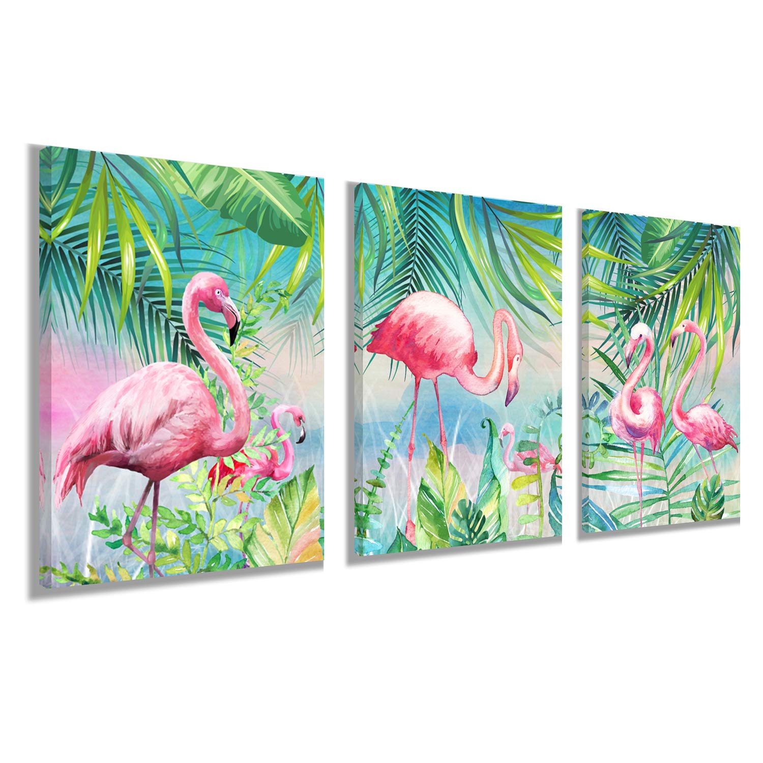 YUANAND Flamingo Wall Art - Tropical Palm Leaf Decor for Girls Room, Framed Posters & Paintings - Perfect for Bedroom, Nursery, or Kids Playroom Decor