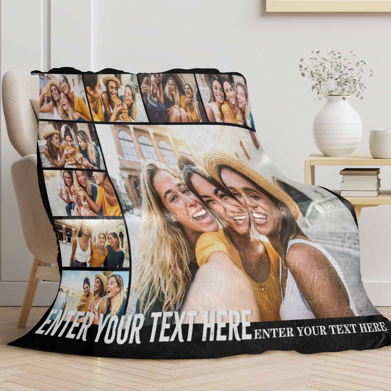 Custom Photo Blanket with Text - Personalized Sister & Best Friend Gift - Birthday Present for Her - Cozy Throw for Bedroom, Couch & Travel