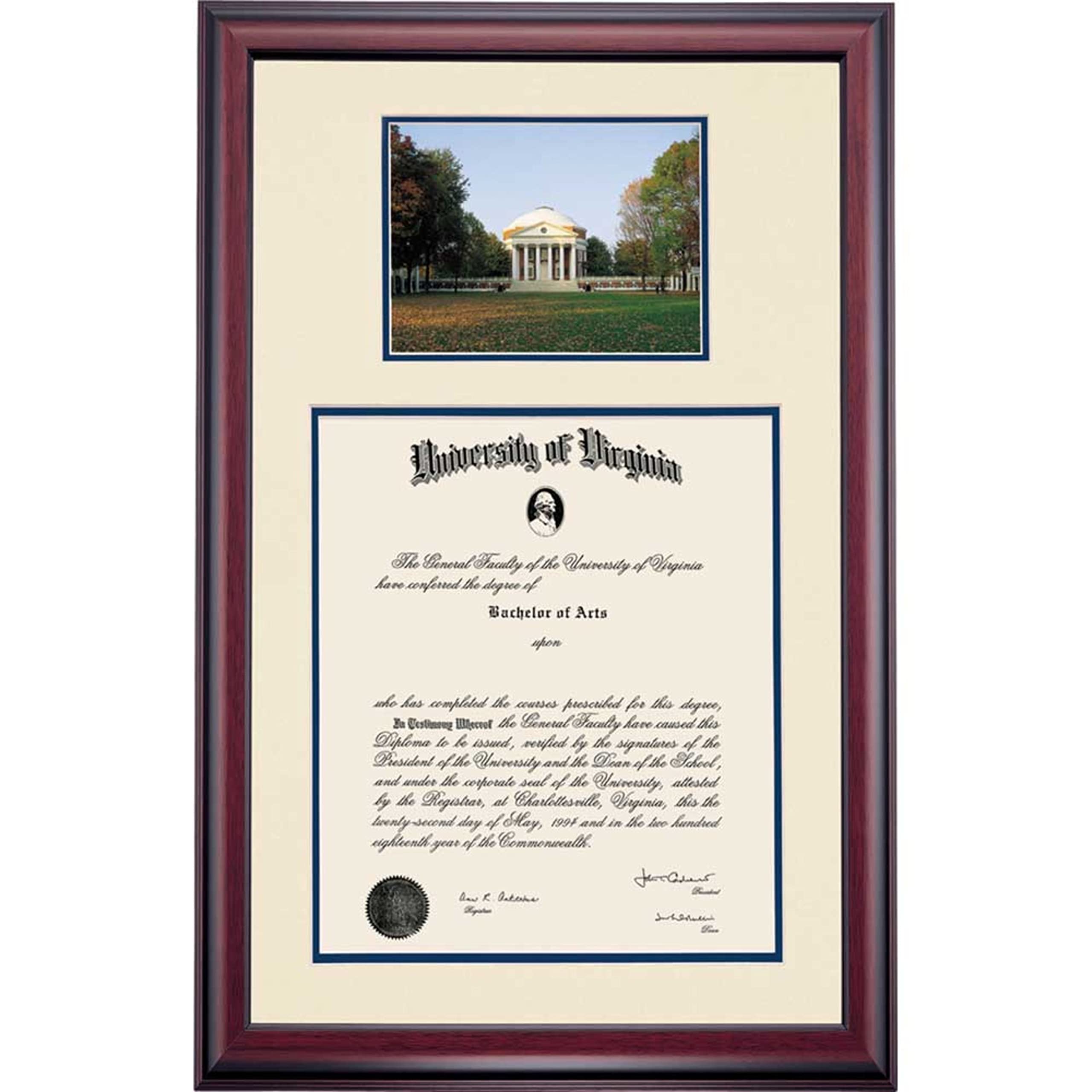 University of Virginia Cavaliers Diploma Display Frame - 22x17 Inch Graduation Certificate Holder with Ivory/Navy Mat & Rotunda Photo - Perfect Graduation Gift for UVA Alumni - Office, Home, or Dorm Decor