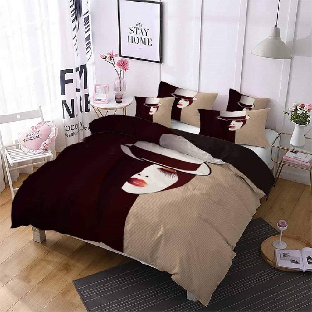 YZBEDSET Women's Printed Hat Duvet Cover Set - Cartoon Bedding Set, Full Size 203x228cm (80x90in) - Soft & Breathable Bed Linen for Home, Dorm, Kids Room - No Sheet Included