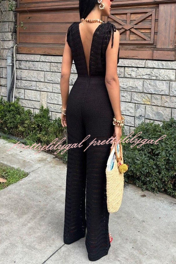 Stylish Solid Color Knitted V-Neck Casual Jumpsuit for Women | Holiday & Everyday Wear | Perfect for Beach, Party, and Office Outfits