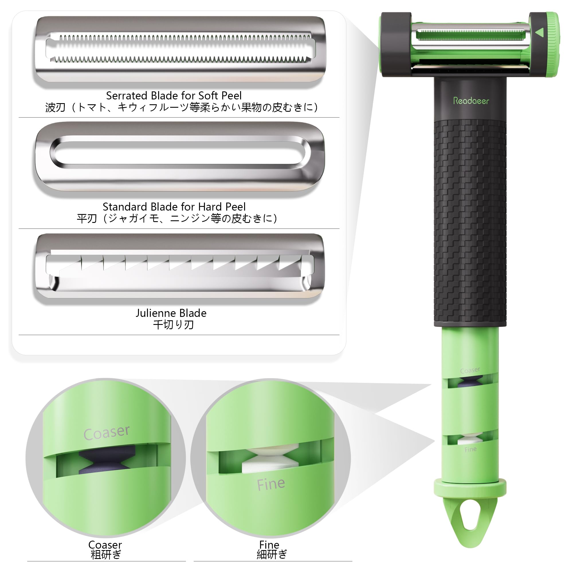 Readaeer 3-in-1 Multi-Function Vegetable Peeler with Julienne Blade - Professional Kitchen Peeler for Fruits, Vegetables, Potatoes, Carrots & Cucumbers - Perfect for Meal Prep, Salad Making & Healthy Cooking