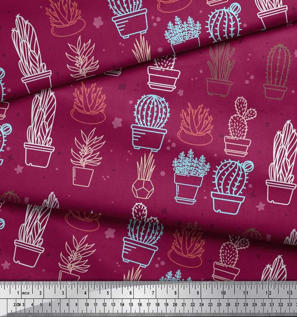 Soimoi Moss Georgette Brown Fabric by The Yard - 42 Inch Wide Dot & Cactus Tree Printed Material for Dresses, Curtains & DIY Crafts - Soft Flowy Fabric for Sewing Projects & Home Decor