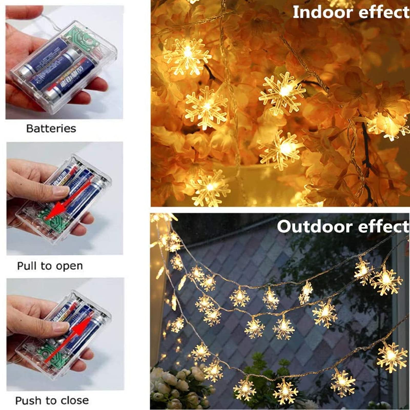 Christmas Snowflake String Lights - 19.6 ft 40 LED Battery Operated Waterproof Fairy Lights for Xmas Tree, Garden, Patio, Bedroom & Party Decorations | Indoor Outdoor Holiday Decor