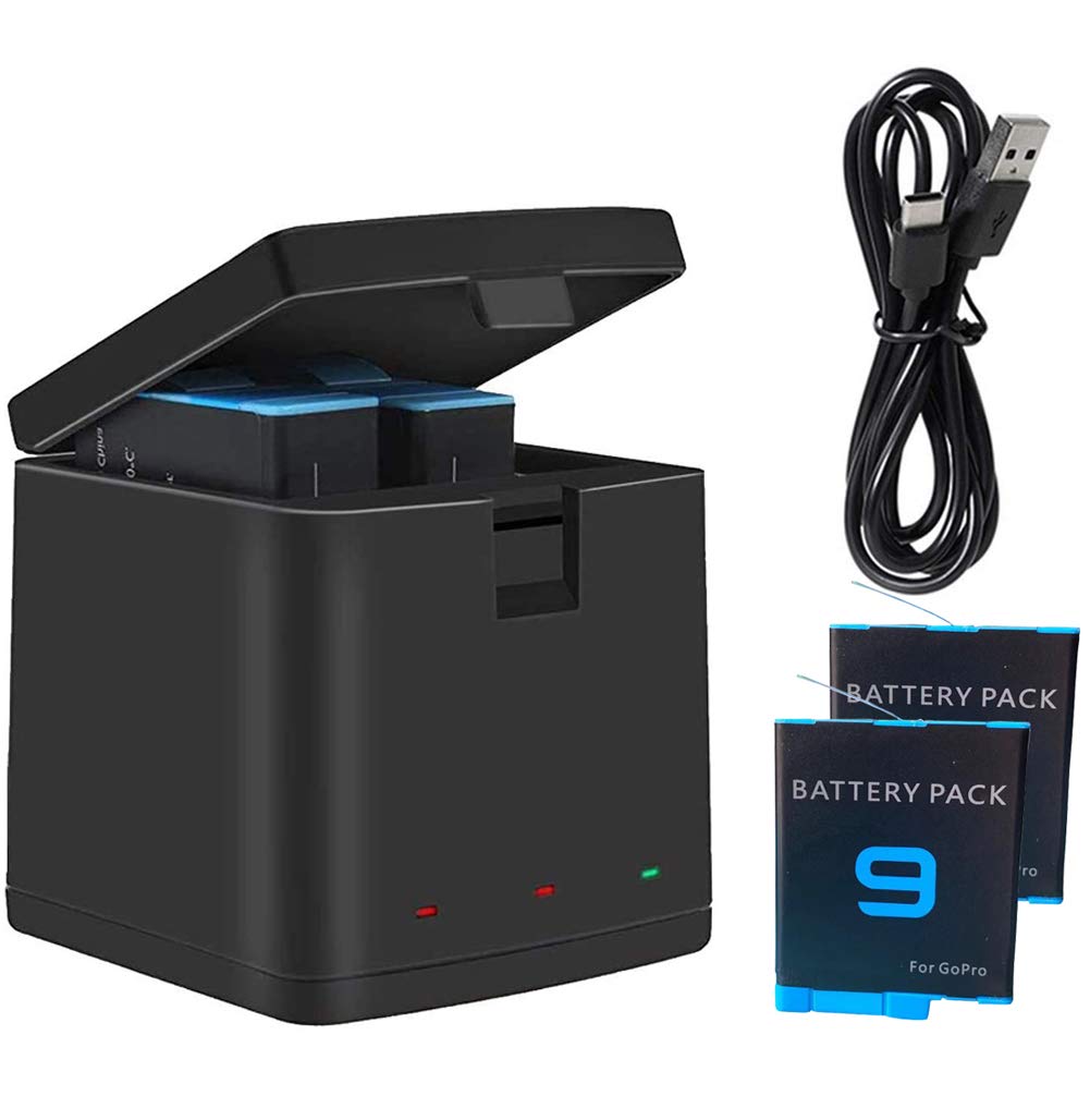2-Pack 1750mAh Replacement Batteries & 2-Channel USB Fast Charger with Type-C Cable for GoPro Hero 9 Black - Compatible with Original GoPro 9 Charger & Battery (1 Charger + 2 Batteries) - Perfect for Travel, Vlogging, and Outdoor Adventures