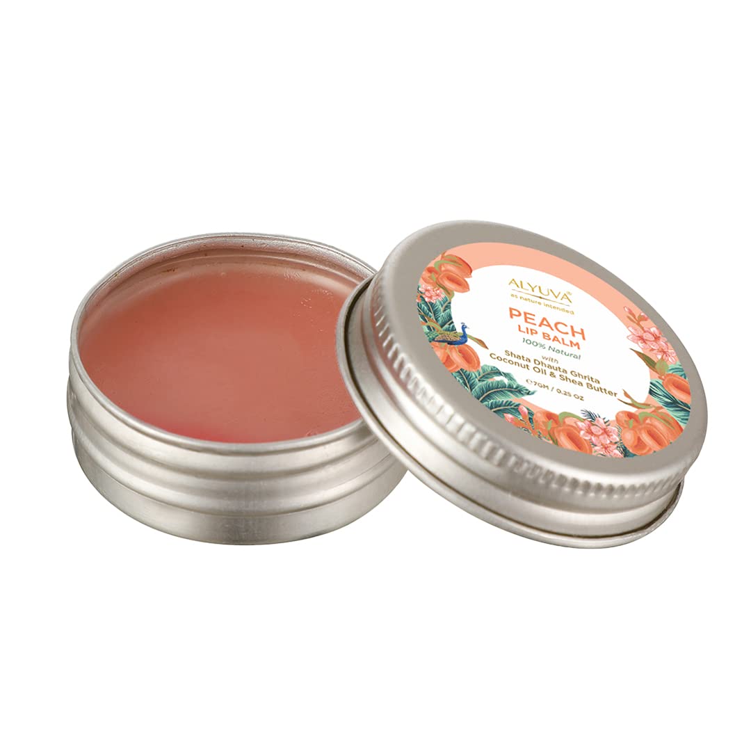**Alyuva Combo Pack - 100% Natural Ghee Enriched Mixed Fruit & Peach Lip Balms (7g Each) for Dry, Chapped Lips - Perfect for Daily Moisturizing, Winter Care & On-the-Go Hydration**