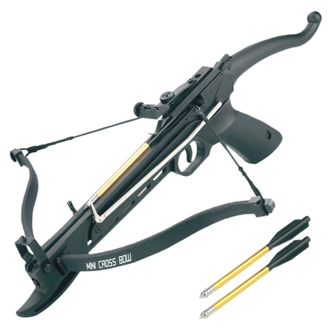 80 LB Self-Cocking Pistol Crossbow with 27 Bolts & Extra String - Compact Hunting Crossbow for Small Game, Target Practice & Outdoor Survival Gear