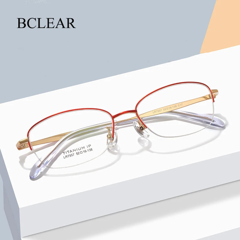 Bclear Women's Semi-Rimless Oval Titanium Eyeglasses Frame 7957 - Lightweight & Durable Glasses for Work, Reading & Fashion