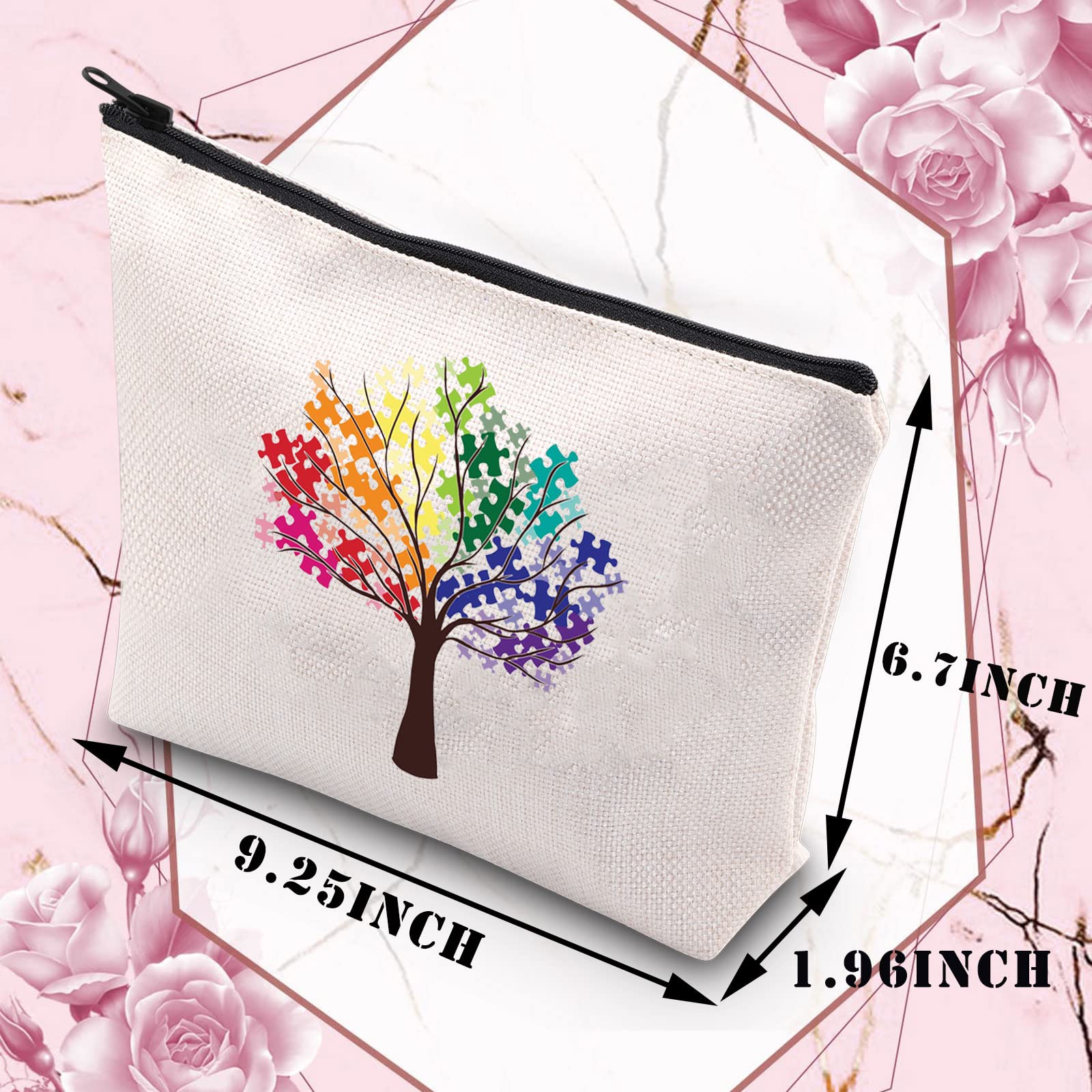 Autism Awareness Makeup Bag - Puzzle Piece Design for Autism Support, Special Education Teacher Gift & Autism Tree - Perfect for Travel, School, and Daily Organization