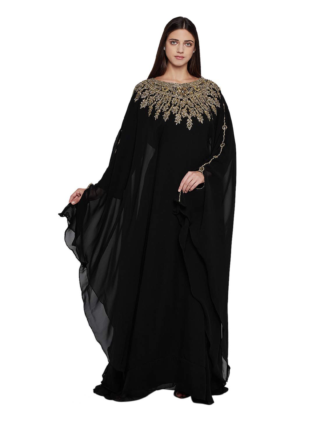 Elegant Women's Dubai Kaftan Farasha Maxi Dress - Long Sleeve Evening Gown with Free Scarf | Plus Size Flowy Abaya for Parties, Weddings & Special Occasions