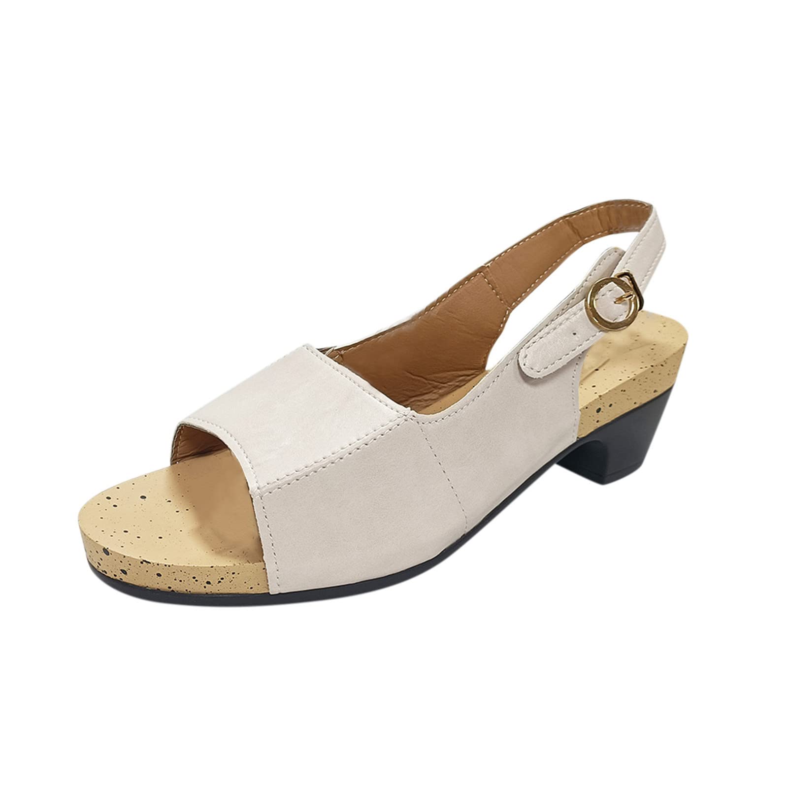 Women's Chunky Low Heel Peep Toe Wedge Sandals with Buckle Strap - Slip On Comfort for Office & Casual Wear - Perfect for Work, Dating & Summer Outfits