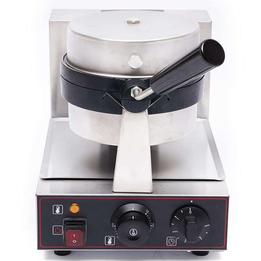 1000W Electric Rotating Burger Waffle Maker - Nonstick Stainless Steel Silver Modern Style - Perfect for Breakfast, Brunch & Party Snacks