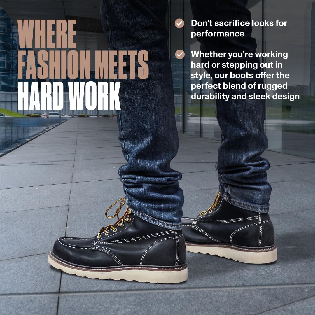 EverBoots Men's Lightweight Work Boots - Leather EverFit Comfort, Anti-Slip & Shock Absorption, Soft Oil Grain, Goodyear Welt Construction - Perfect for Industrial Work, Construction, Roofing & Electrician Jobs