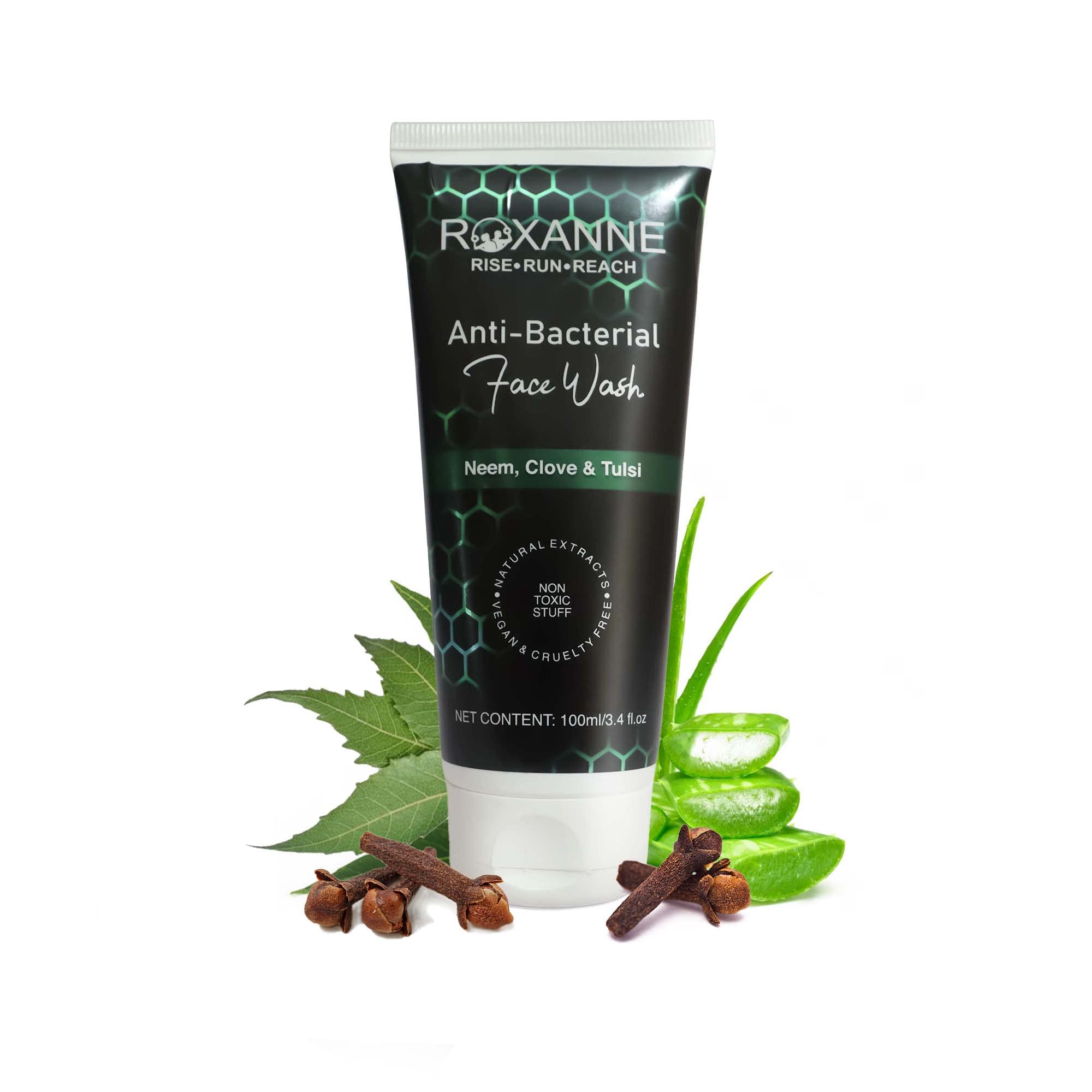 Roxanne Natural Face Wash for Men & Women - Acne & Pimple Control with Neem & Tulsi - 100ml for All Skin Types | Gentle Daily Cleanser for Clear Skin at Home, Gym & Travel
