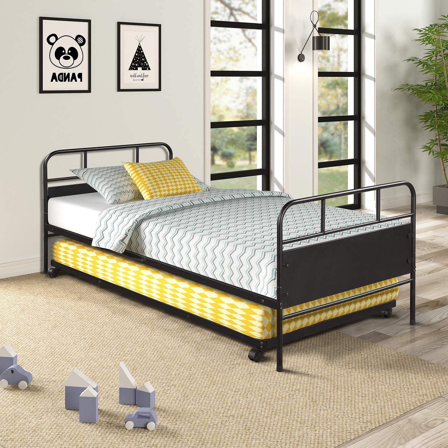 Metal Twin Daybed with Trundle - Sturdy Platform Bed Frame with Headboard & Footboard for Kids & Guest Rooms - Black | Perfect for Sleepovers, Small Spaces & Extra Bedding Storage