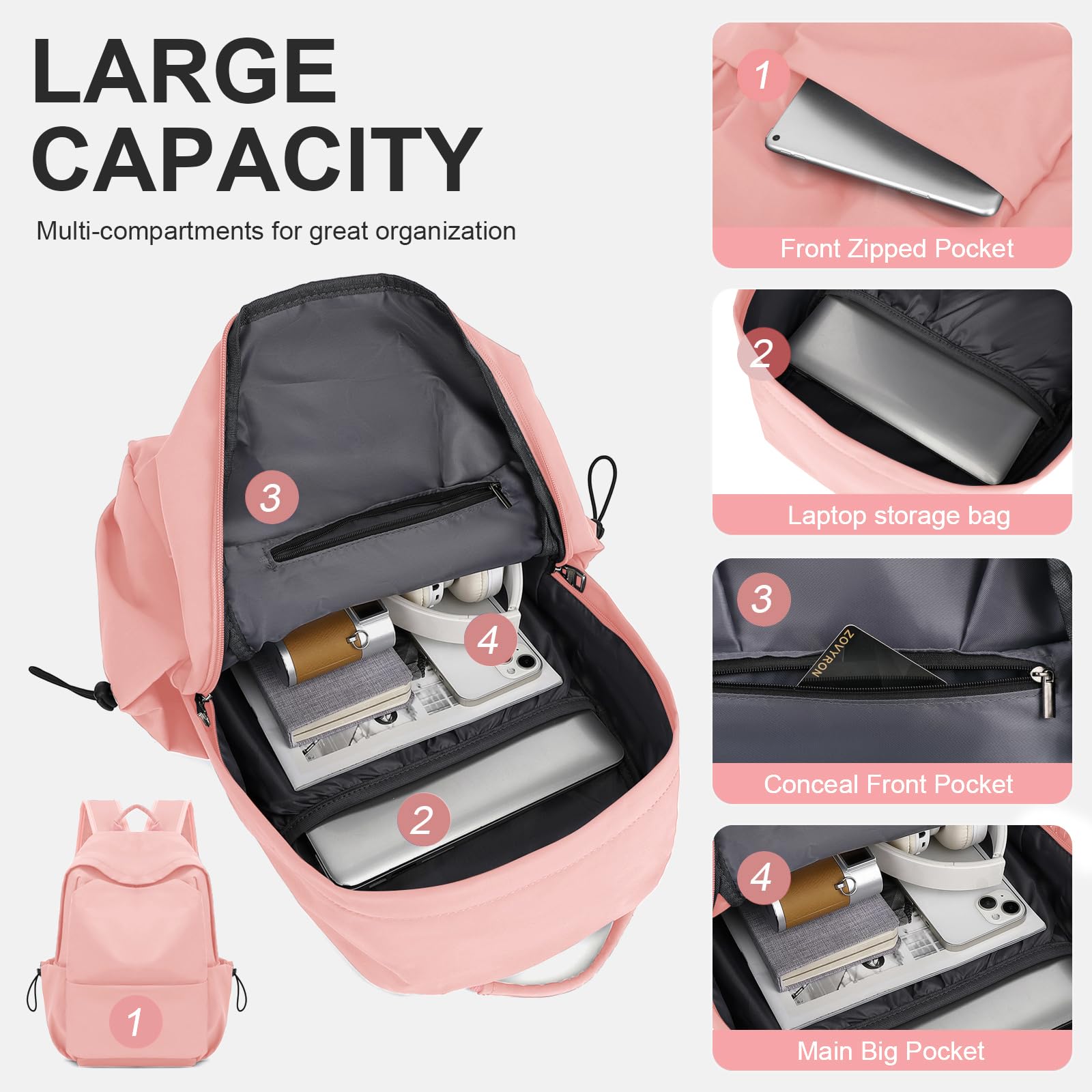 YGR Lightweight Waterproof Laptop Backpack for Women & Men, 15.6 Inch Travel Rucksack, College Computer Bag in Pink - Perfect for Daily Commute, School, and Office Use