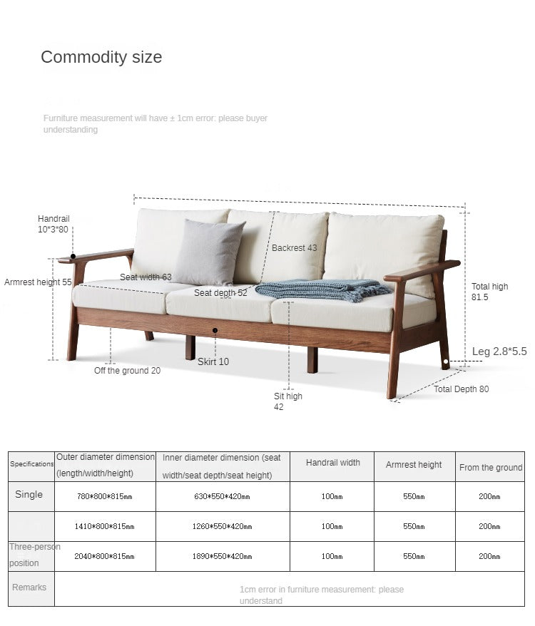 Premium Oak Solid Wood Sofa with Soft Fabric Cushions - Durable Modern Living Room Furniture for Home & Office Comfort