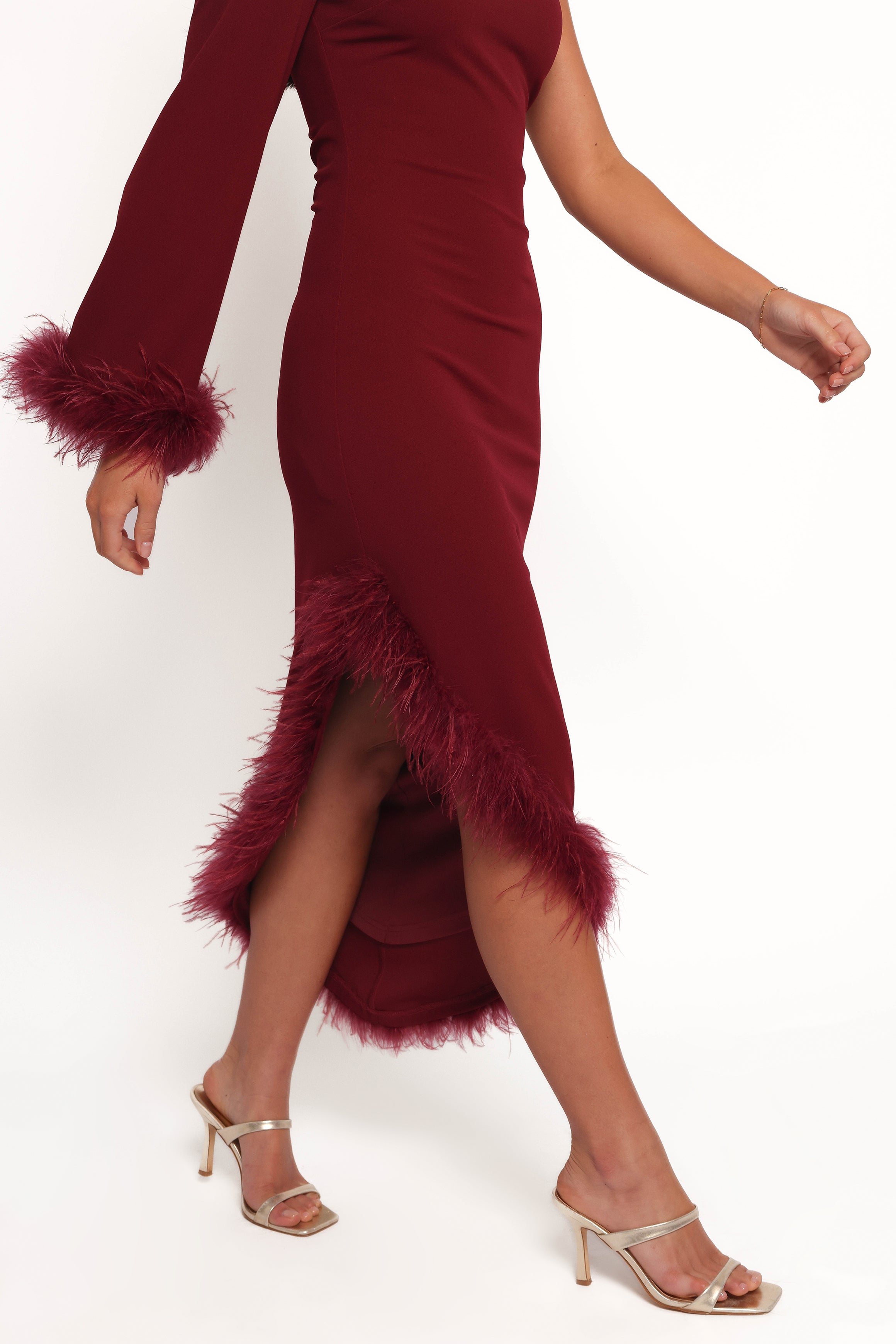Elegant One Shoulder Midi Dress in Deep Wine Red - Perfect for Cocktail Parties, Date Nights & Special Occasions