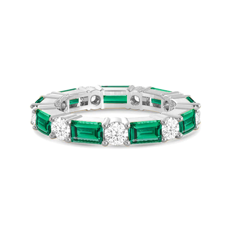 Exquisite Lab-Grown Emerald & Diamond Eternity Wedding Band - 14K White Gold Stackable Ring for Anniversary, Engagement & Bridal Jewelry (Perfect for Valentine's Day Gifts & Special Occasions)