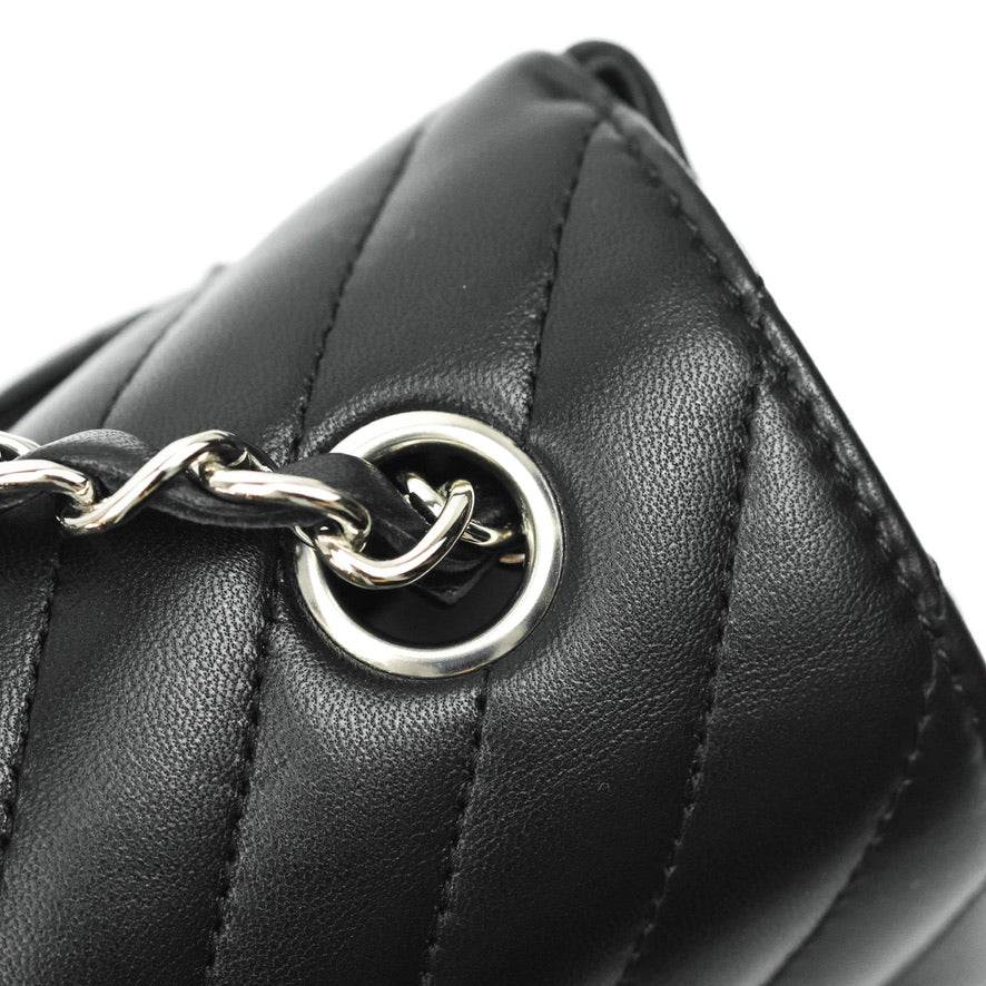 Chanel Chevron Mini Rectangular Flap Bag in Black Lambskin Leather with Silver Hardware - Perfect for Evening Events & Luxury Fashion Accessories