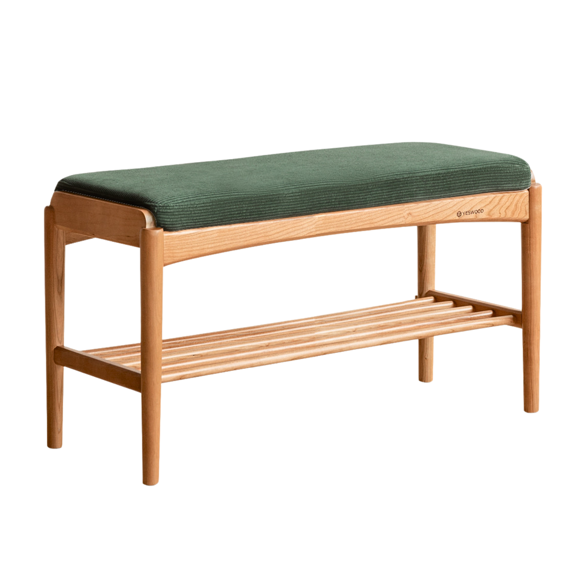 31x12x16 inch/ 80x30x42cm/ Cherry color/ Cherry bench Corduroy-Pine Green