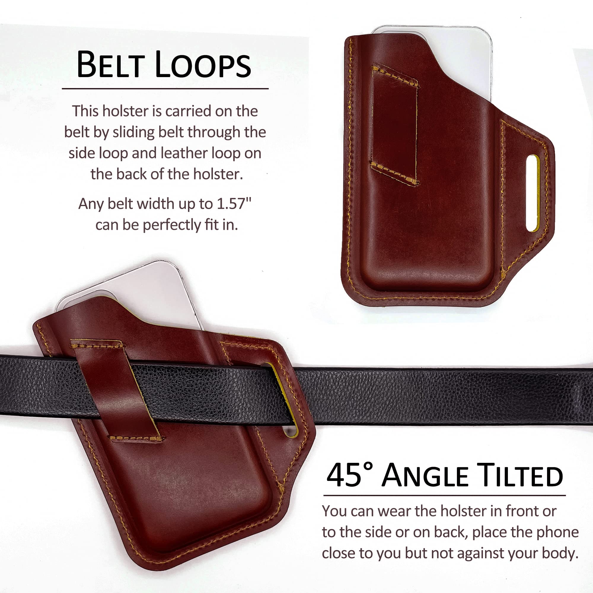 TobbinGear Genuine Leather Belt Phone Pouch - Universal Leather Cell Phone Holster Case with Belt Loops for iPhone & Android - Stylish & Durable Phone Holder for Men & Women (Large, Coffee Brown) - Perfect for Work, Travel & Outdoor Activities