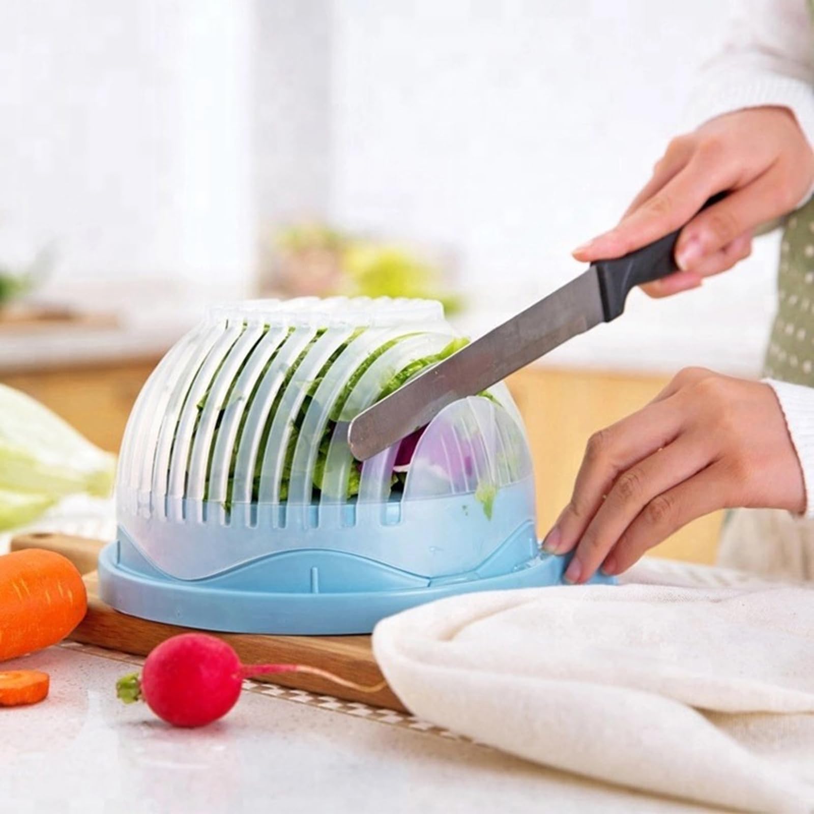 **Multi-Purpose Fruit and Vegetable Cutter Bowl - 5-in-1 Kitchen Slicer for Chopping, Dicing, and Slicing Veggies, Fruits, and Salads - Durable & BPA-Free (Blue) - Perfect for Meal Prep, Snacks, and Healthy Eating**
