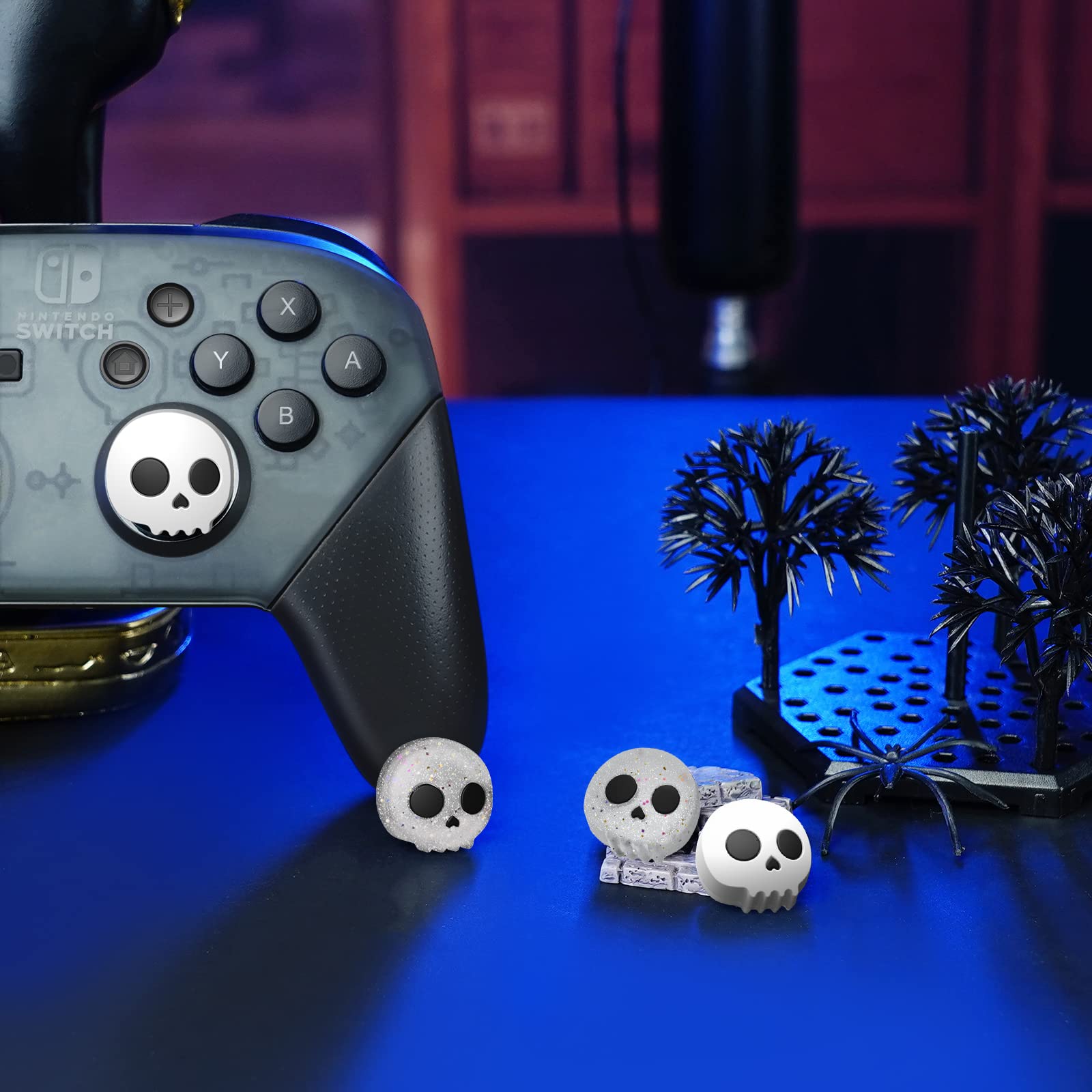 Halloween Silicone Thumb Grip Caps for PS5/PS4, Switch Pro, Xbox Series X/S Controllers - 4PCS Skull Design Joystick Covers - Perfect for Gaming, Comfort and Enhanced Grip During Long Play Sessions