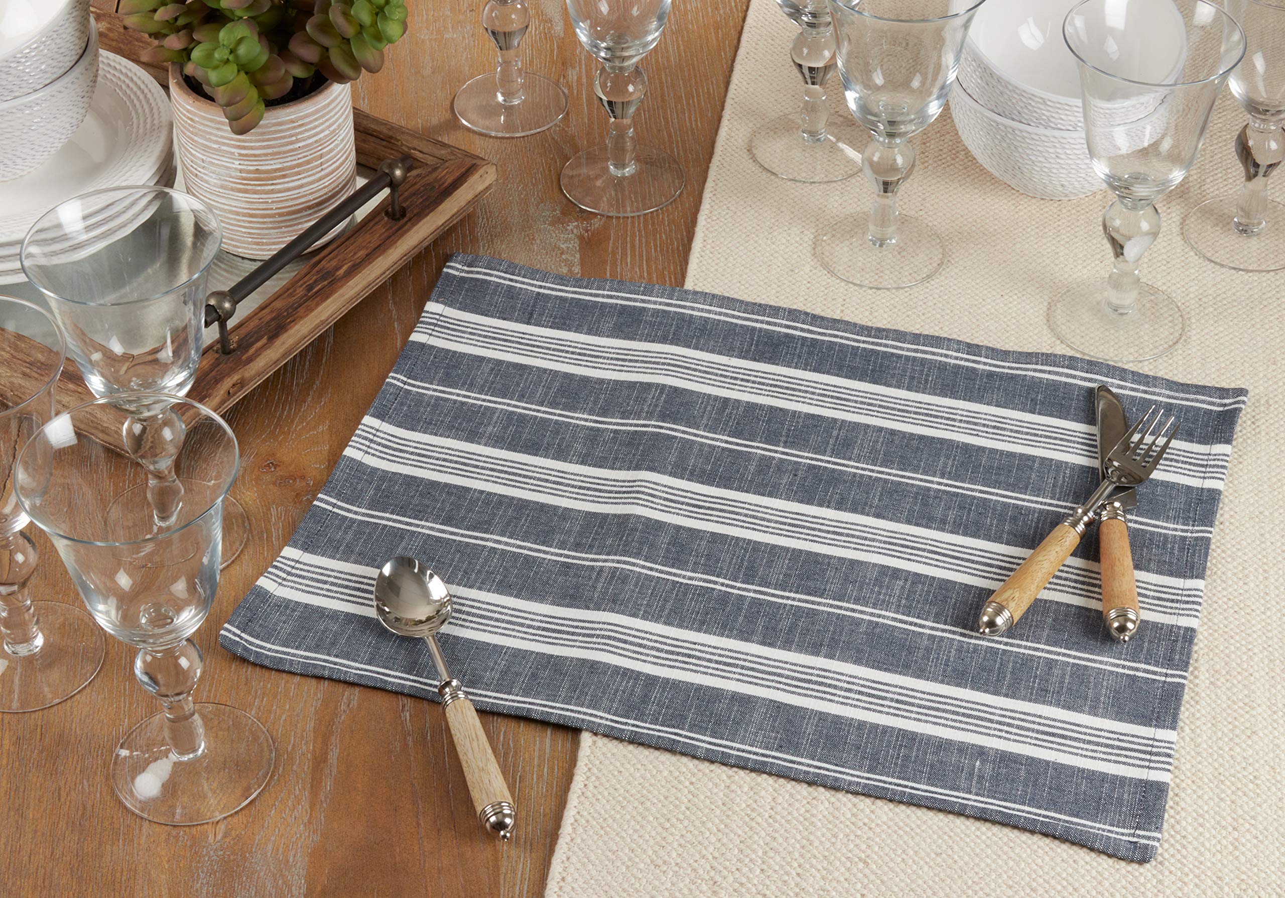 Premium Striped Cotton Placemats Set of 4 - Washable Table Mats for Dining, Kitchen, and Party Decor - Elegant Table Setting Accessories for Home & Restaurant Use