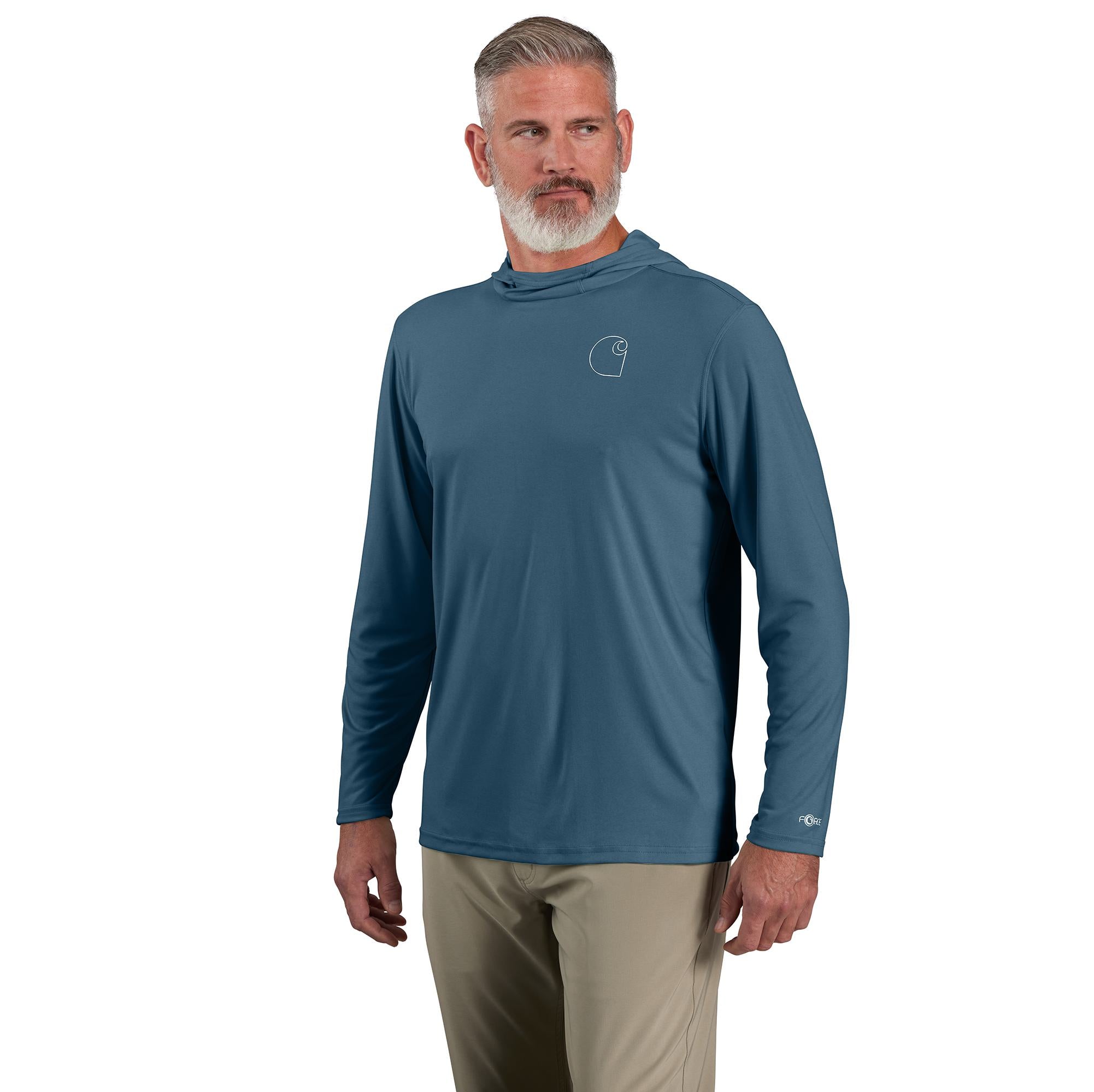 Carhartt Men's Force Sun Defender Hooded Logo Long Sleeve T-Shirt - UPF 50+ Sun Protection, Moisture Wicking Work Shirt for Outdoor Activities, Hiking & Construction