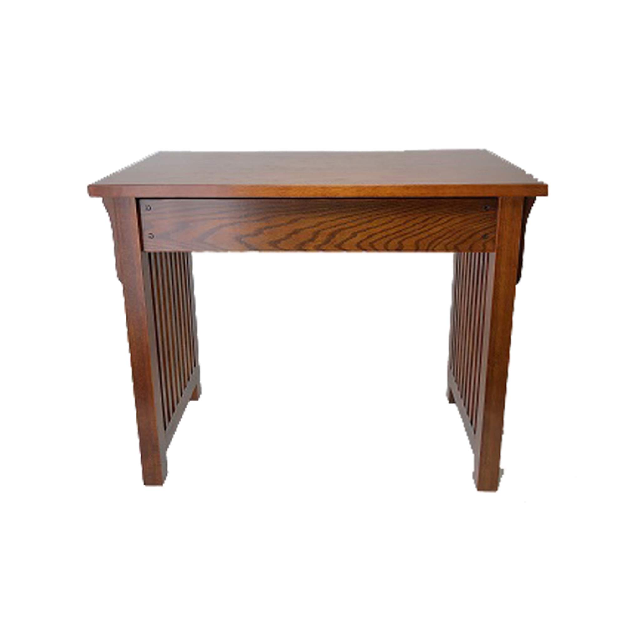 Benjara Brown Wooden Frame Writing Desk with 1 Drawer & Slatted Sides - Home Office, Study, Dorm Room Workspace for Students & Professionals
