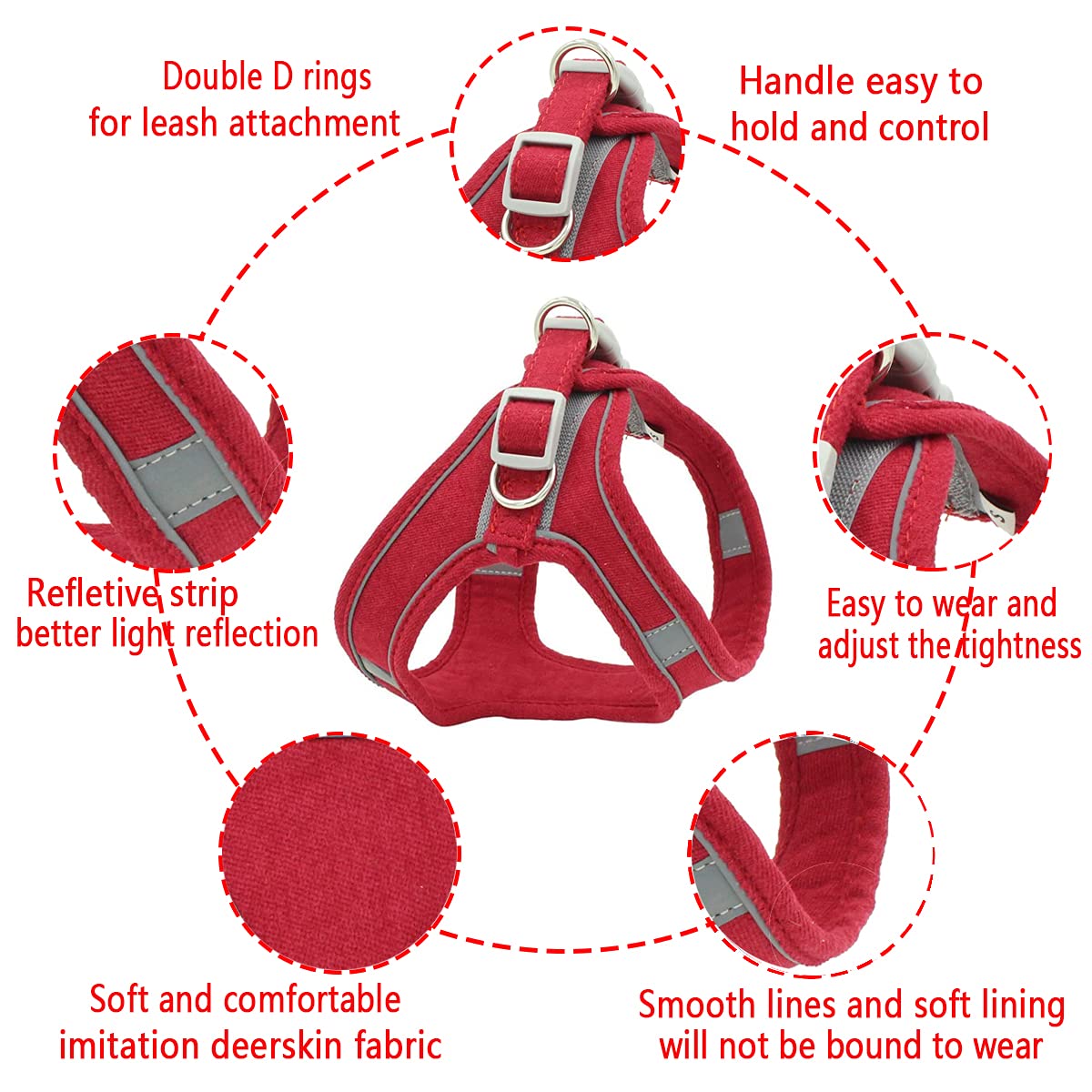 **Reflective Adjustable Dog Harness & Leash Set with Handle - Comfortable Pet Vest for Small & Medium Dogs - Perfect for Walking, Running & Outdoor Adventures (Red)**